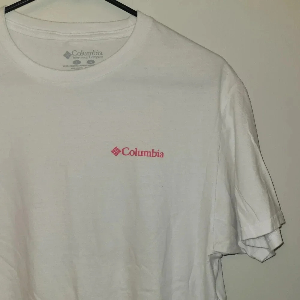 *4/$20 TEE*COLUMBIA men's Large short sleeve hiking by lake sunset w/dog LOT-E - Picture 3 of 6